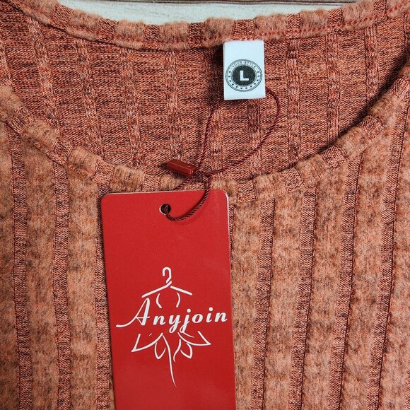 Womens Large ANYJOIN Knit Sweater Dress Long Sleeve Knee Length Pockets NEW - Picture 2 of 10